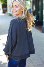 Weekend Ready Charcoal Mineral Wash Rib Pullover Top