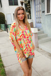 Casual Chic Multicolor Abstract V Neck Dolman Sleeve Top