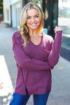 Eyes On You Wine Mineral Wash Rib Notch Neck Pocketed Top