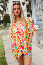 Casual Chic Multicolor Abstract V Neck Dolman Sleeve Top