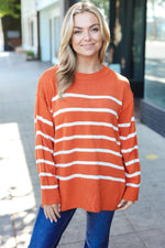 Stand Out Rust Striped Oversized Knit Sweater