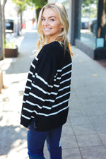 Stand Out Black Striped Oversized Knit Sweater