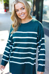 Stand Out Hunter Green Striped Oversized Knit Sweater