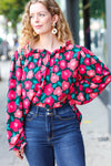 Your Best Days Magenta & Hunter Green Floral Print Frill Neck Top