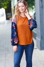 Rust & Navy Floral Textured Hacci Top