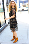 Feeling The Love Black & Gold Diamond Pattern Sequin Fringe Dress