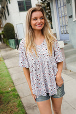 Feeling Bold Blue Grey Animal Print Short Sleeve Babydoll Top