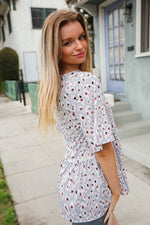 Feeling Bold Blue Grey Animal Print Short Sleeve Babydoll Top