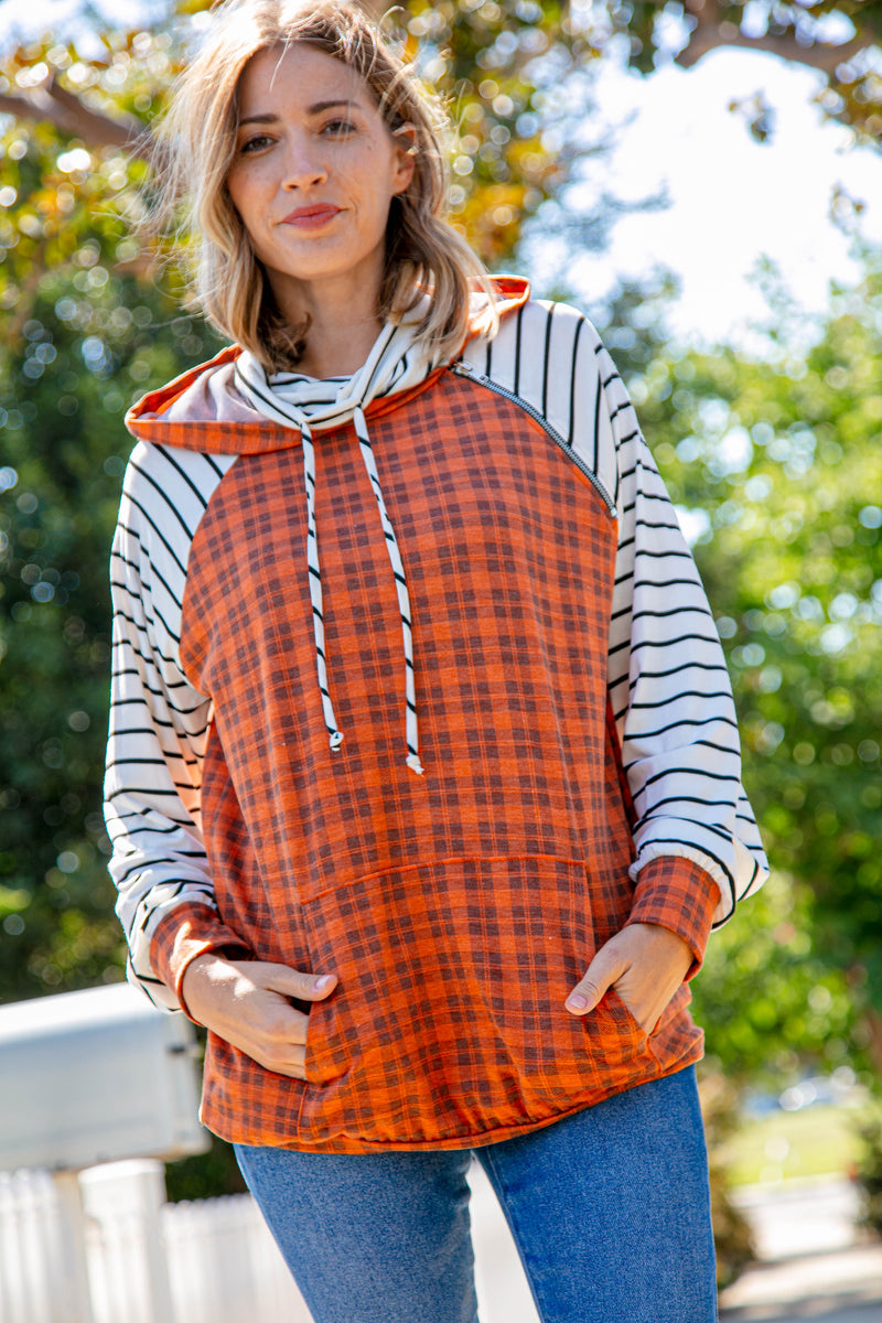 Rust Plaid French Terry Raglan Hoodie