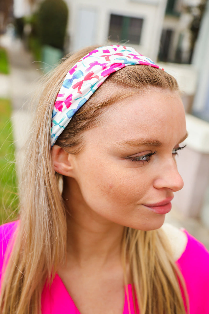 Red & Blue Valentine Bow Print Twist Headband