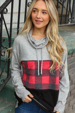 Plaid and Grey Cashmere Feel Turtleneck Top