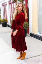 Holiday Dreaming Burgundy Velvet Mock Neck Smocked Waist Dress