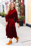 Holiday Dreaming Burgundy Velvet Mock Neck Smocked Waist Dress