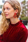 Red & Green Snowflake Beaded & Rhinestone Dangle Earrings