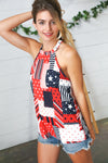 Patriotic Patchwork Halter Neck Waffle Knit Top