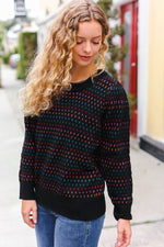 Spread Joy Black & Multicolor Jacquard Knit Sweater