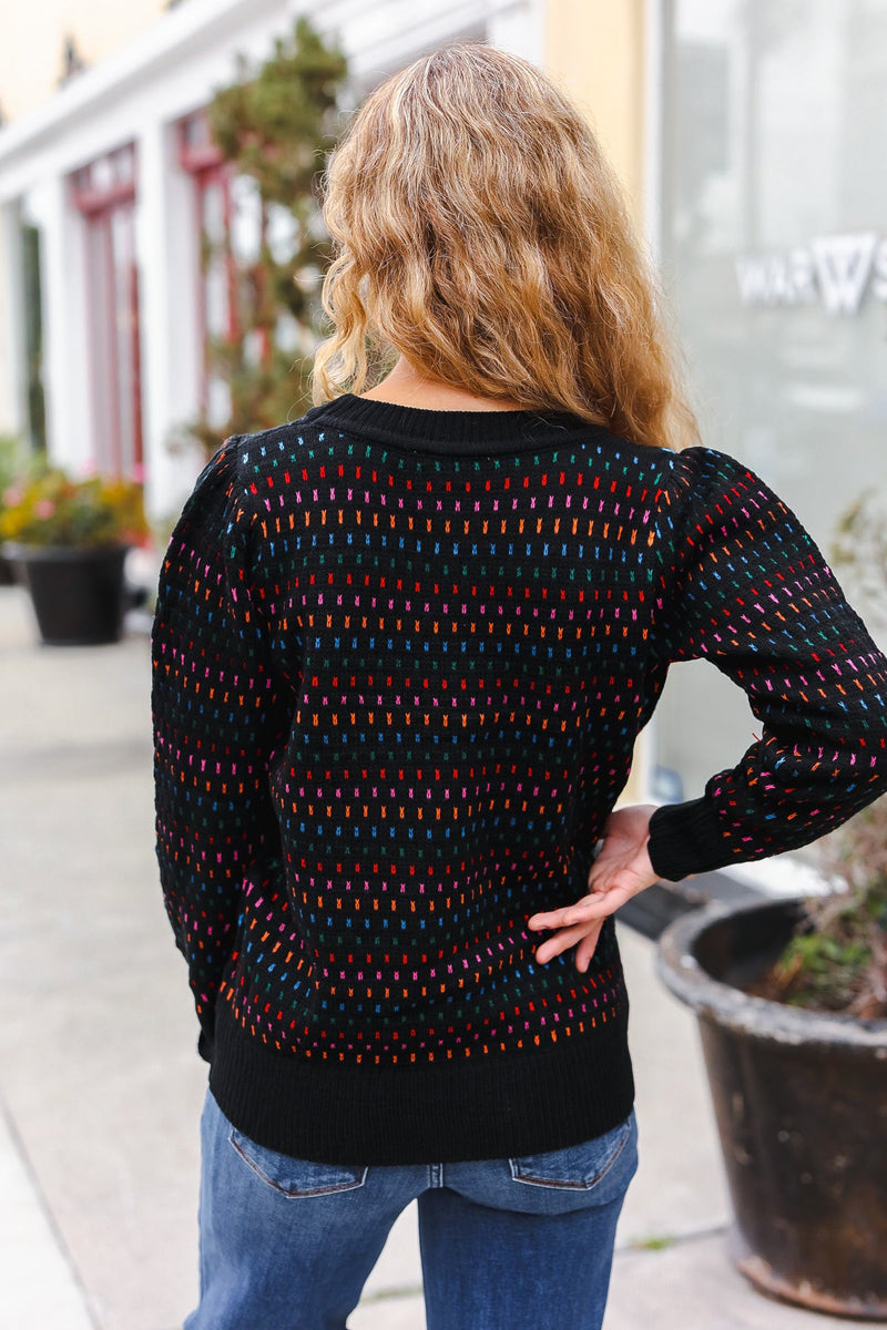 Spread Joy Black & Multicolor Jacquard Knit Sweater