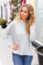 Spread Joy Grey & Ivory Striped Oversized Top