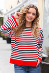 Christmas Red & Green Striped Oversized Knit Sweater