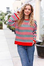 Christmas Red & Green Striped Oversized Knit Sweater