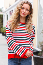 Christmas Red & Green Striped Oversized Knit Sweater