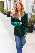 Holiday Stunner Hunter Green Velvet Lapel Blazer