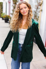 Holiday Stunner Hunter Green Velvet Lapel Blazer