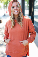 Cozy Days Rust Mineral Wash Rib Knit Hoodie