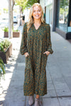 Beautiful You Hunter Green Floral Print Notched Neck Tiered Maxi Dress