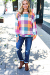 Charming Berry Plaid Checker Print Hacci Sweater Top