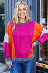 Brighten My Day Magenta Color Block Outseam Terry Top