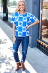 Turn Up The Volume Blue Football Checker Print Top