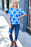 Turn Up The Volume Blue Football Checker Print Top