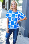 Turn Up The Volume Blue Football Checker Print Top