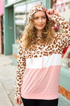 Embolden Brown & Blush Animal Print Color Block Hoodie