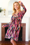 Eyes On You Hunter Green Floral Long Sleeve Babydoll V Neck Dress