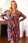 Eyes On You Hunter Green Floral Long Sleeve Babydoll V Neck Dress