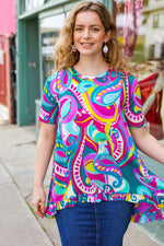 PLUS Purple & Teal Paisley Ruffle Hem Tunic Top