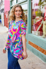 PLUS Purple & Teal Paisley Ruffle Hem Tunic Top