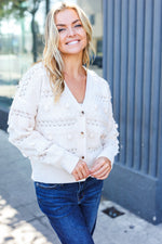 Everyday Cream Pom Pom Button Down Cardigan