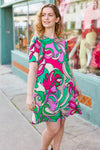 Feeling Bold Fuchsia & Green Abstract Floral Print Dress