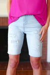 Judy Blue Light Wash Distressed Cut Off Bermuda Shorts