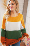 Mustard & Green Color Block Hacci Knit Top