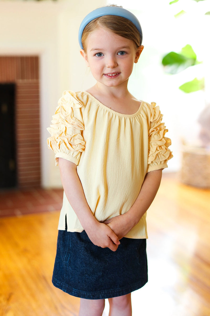 Kids Lovely Lemon Ruffle Sleeve Side Slit Top