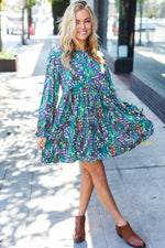 Spread Joy Hunter Green Floral Frill Sleeve Dress