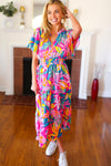 Tropical Trance Fuchsia Floral Smocked Waist Maxi Dress