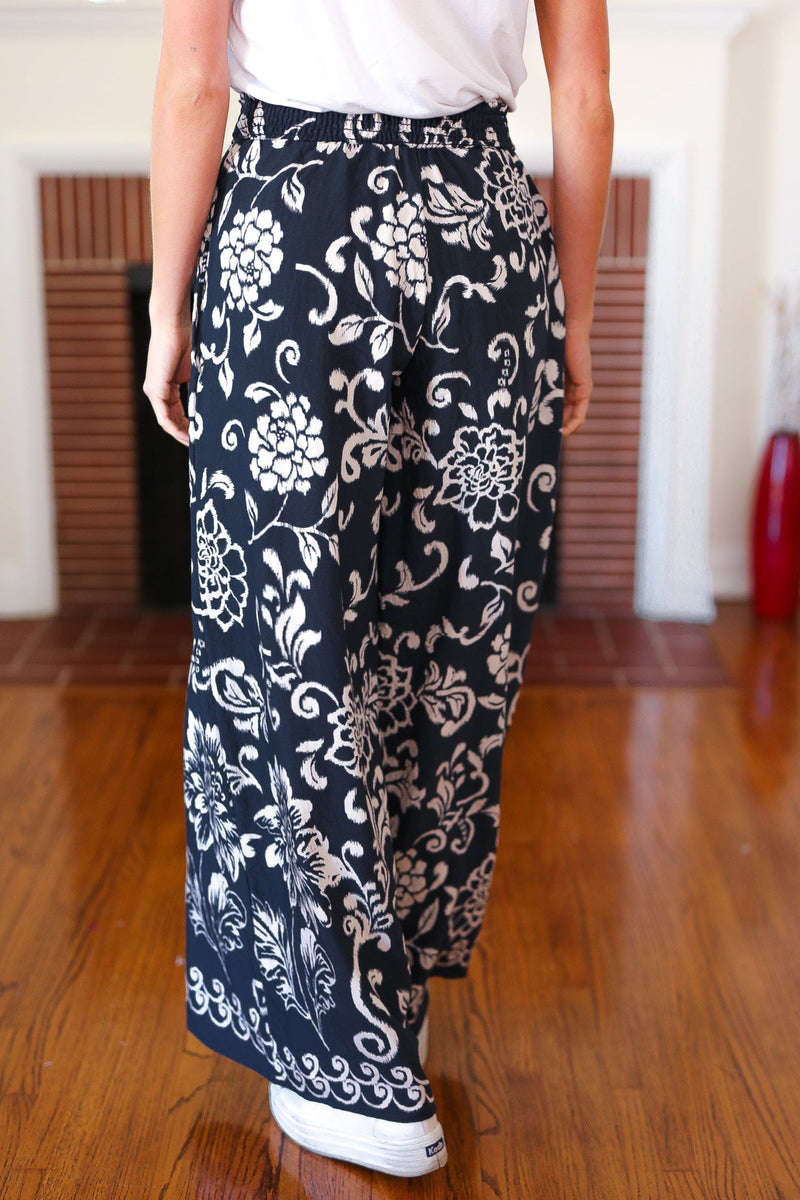 You Got This Navy Paisley Floral Smocked Waist Palazzo Pants