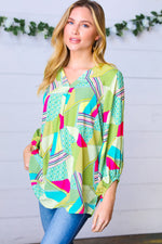 Key Lime Geometric Color Block Top