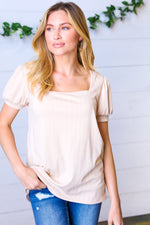 Taupe Wide Rib Puff Sleeve Top