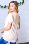 Taupe Wide Rib Puff Sleeve Top